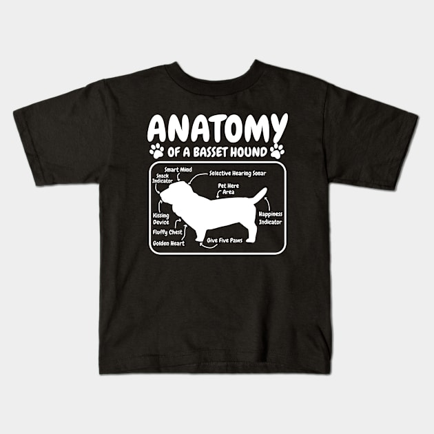 Basset Hound Dog Anatomy Kids T-Shirt by CreativeGiftShop